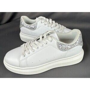 Berness Classic White Platform Sneakers Glitter Sparkling Shoes Size 10 NEW